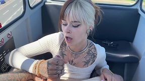 Inked teen gives risky bj in public - POV