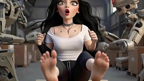 Robots strip cute synthetic woman naked