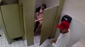 Waiter fucked the neglected MILF in the public restroom while her husband is waiting by the table
