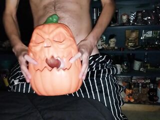 Wearing a Jack skeleton onesie, and screwing my jack-o-lantern sex tool! Pleased Halloween 2024