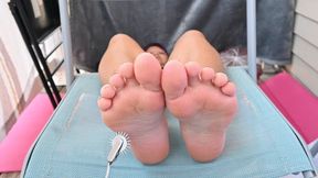 Tickling Dylan’s feet with a metal pinwheel (1080