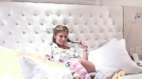 ”Little blonde teen strips off & beckons”