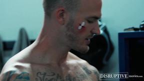 Boxer Christian Wilde drills jock Troy Accola in gym locker room