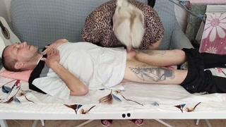 girlfriend sucks and jerks off my dick on the massage table and swallows cum