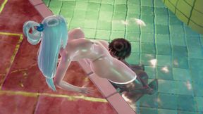 Aqua the Big Tits Girl in 3D Hentai Pool Adventure - Experience Breast Massage, Standing G-Spot Stimulation with Exciting Moans,
