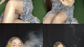 Smoking using a cigarette holder for the first time, Sundress - Smoking fetish - Smokingrapunzel