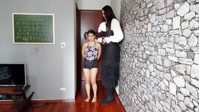 Extreme hands by 2 meter tall Amazon giant babe and her slave