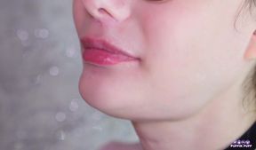 Babe sucking thick mushroom dick until it blows cum in her open mouth