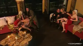 Dark-haired waitress gets a tasty treat from her customer