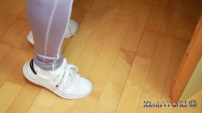 Lavender Leggings, Worn White Socks & Sneakers – Foot Tease & Shoeplay