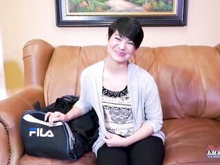 Slim Short Haired Jae Scott Squirts All Over The Daybed!