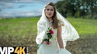 BRIDE4K. Threesome with sexy teen bride with natural tits in the car