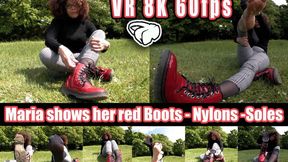 VR 8K 60fps | Model Maria shows off her red boots, nylons, and soles in great detail, holding everything up close to the camera