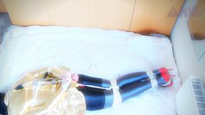 Amateur crossdresser ties themselves up comfortably in a hogtie