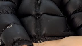 Black Down Jacket Mask Ball Gag Anal Dildo And Vibrator Masturbation