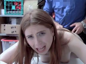 Redhead slender teen thief busted and fucked by officer