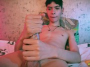 Slow Motion Cumshot Skinny Twink Magic C Jerking His Big Cut Cock With Oil