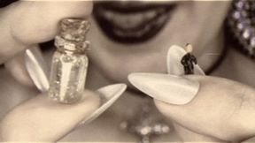 Retro Giantess Compresses Tiny Man Between Armpits