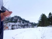 Two big cumshots in a snowy nature, my balls are freezing