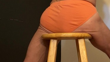 Part 3 - Down In the Corner - Groin Stretching on the Stool with bright briefs and Black & White Background - with vibrating massager