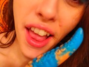 Full Vid on MANYVIDS True Blue Eyeshadow IKA Cocksuck Dildo Worship Contest Entry Tease