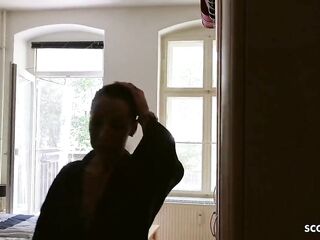 German stepmom caught step-son see porn and finish him with tugjob