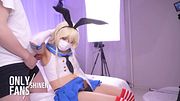 💙⚓Kancolle Shimakaze Cosplay Femboy gets an intense armpit tickling and handjob