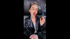 Smoking Marlboro in Leather Jacket