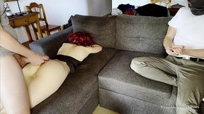 cum eating cuckold husband - she fucks in front of him in cowgirl and doggystyle (long version)