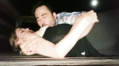 Nursing on a Public Pier at Night - Button cums 2x from nipple stimulation