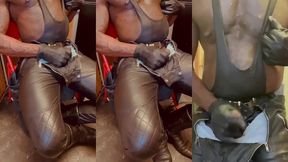 leatherjeans and high leather boots titplay & cum