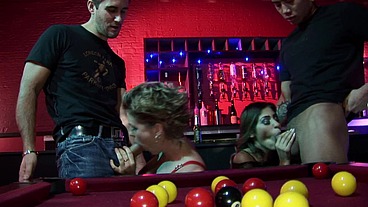 Lezley Zen, Isabel Ice, And Sahara Knite Get The Jizz They Crave In This Pool Hall Orgy