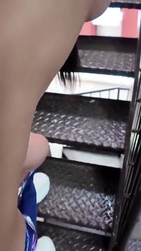 Forbidden Outdoor Thrill - Busty I-cup Gravure Beauty Risking It All in a Crowded Building, Raw Creampie Adventure
