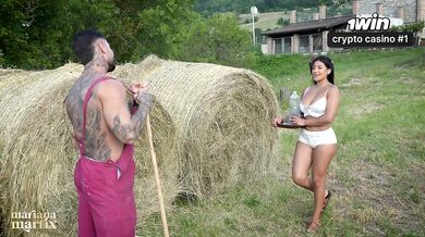 Latina cuckold fucks her farmer outdoors before her husband arrives - Mariana Martix