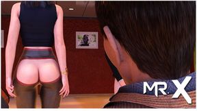 Businesswoman takes off pants, bares ass in erotic art