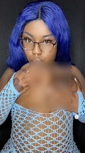 Blue Ebony Girl Sucks And Bites Her Tits