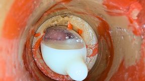 The camera 4k inside the deep pussy records a huge ejaculation with a stuck condom