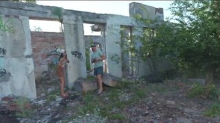 Russian babe with a sexy hole fucked in public