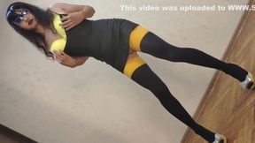 Sissy Ponyboy In Yellow Dress And High Heels Dancing For Camera And Shows Her Yellow Pussy