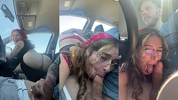 Hairy Pussy Slut Gives Me Sloppy Road Head during Long Drive! Steve Rickz, Chloe Kreams