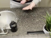 Twink sneaks away to milk his cock 🫣😈🍆