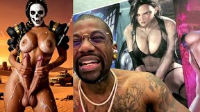 mad max double transgender cock babe jerks off and cums from both of her hard trans cocks, ai generated