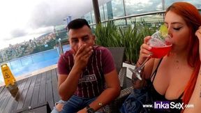 Colombian redhead in a shopping mall