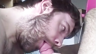 Blowing his buddy in bed and taking the cum load 3