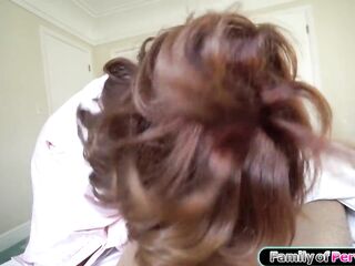 Now let stepmommy give u a hand.Large breasts older stepmom Andi James walked in on her stepson wanking and gives him a tugjob and a oral sex