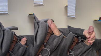 So horny at work I get hard without touching my dick. Watch me cum all over myself