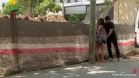 Adorable 18 Year old is Made to Crawl on her Knees, Suck Cock, and get Ass Pounded in Public