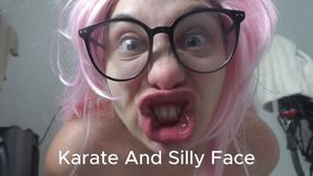 My stepsister is giving a karate demonstration, flashing her naked body and making Silly faces.