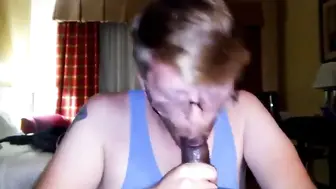 Hungry White Guy Sucks and Strokes a Big Black Cock