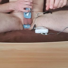 young gay double sounding and electro e-stim cumshot